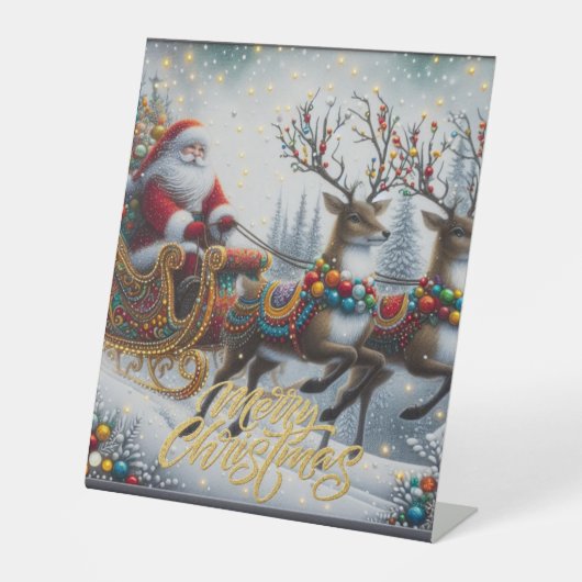 クラシック/ヴィンテージクリスマスサンタ&トナカイ 台座サイン (正面)