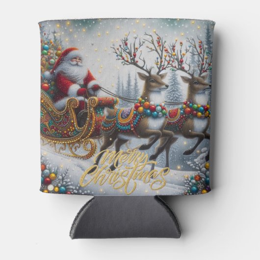 クラシック/ヴィンテージクリスマスサンタ&トナカイ 缶クーラー (正面)