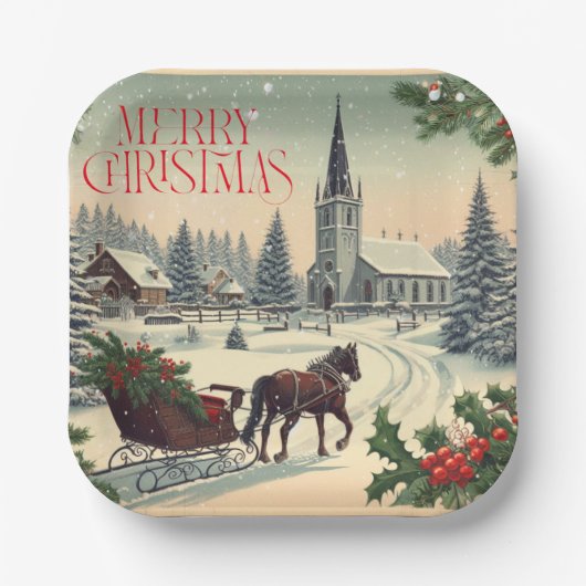 クラシック/ヴィンテージクリスマスシーンのマグカップ ペーパープレート (正面)
