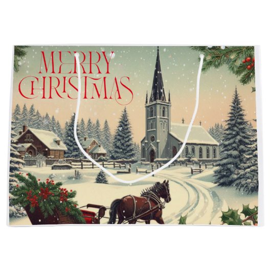 クラシック/ヴィンテージクリスマスシーンのマグカップ ラージペーパーバッグ (正面)