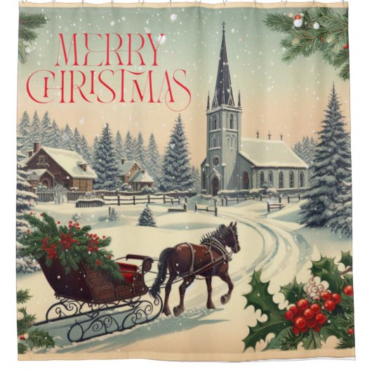 クラシック/ヴィンテージクリスマスシーン シャワーカーテン (正面)