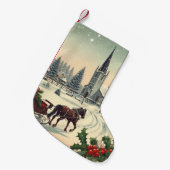 クラシック/ヴィンテージクリスマスシーン スモールクリスマスストッキング (正面 (吊り時))