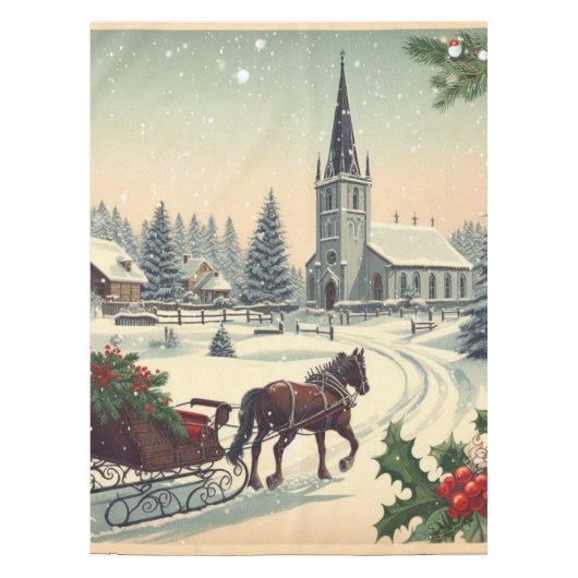 クラシック/ヴィンテージクリスマスシーン テーブルクロス (正面)