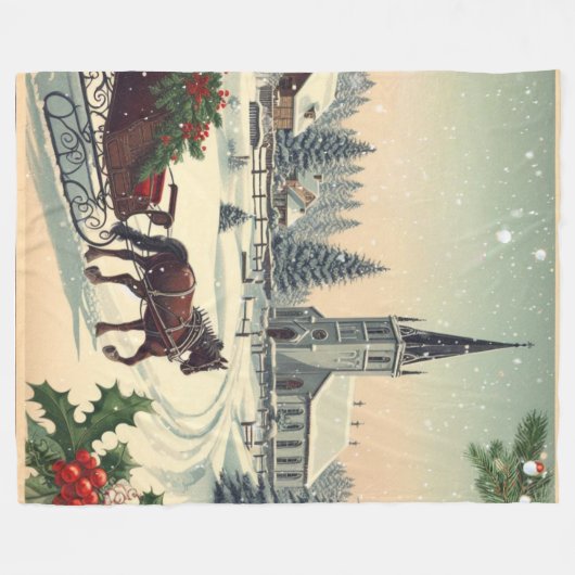 クラシック/ヴィンテージクリスマスシーン フリースブランケット (正面(横))