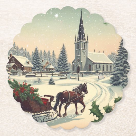 クラシック/ヴィンテージクリスマスシーン ペーパーコースター (正面)