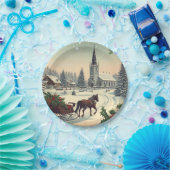 クラシック/ヴィンテージクリスマスシーン ペーパープレート (パーティー)