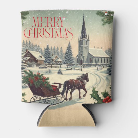 クラシック/ヴィンテージクリスマスシーン 缶クーラー (正面)