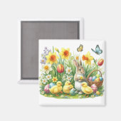 クラシック/ヴィンテージ春ウサギ/チキン マグネット (正面/裏面)