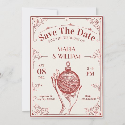 クラシック ヴィンテージ クリスマス ウェディング セーブザデート (正面)