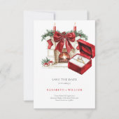 クラシック ヴィンテージ クリスマス ウェディング セーブ・ザ・デート 招待状 (正面)