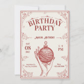 クラシック ヴィンテージ クリスマス 誕生日 招待状 (正面)