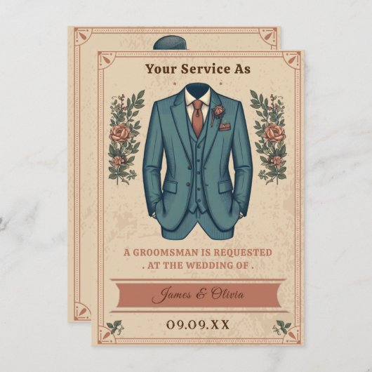 クラシック ヴィンテージ スーツ グルームズマン プロポーズ インビテーション (正面/裏面)