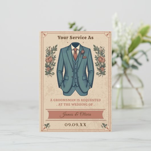 クラシック ヴィンテージ スーツ グルームズマン プロポーズ インビテーション (スタンド正面)