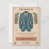 クラシック ヴィンテージ スーツ グルームズマン プロポーズ インビテーション (正面)