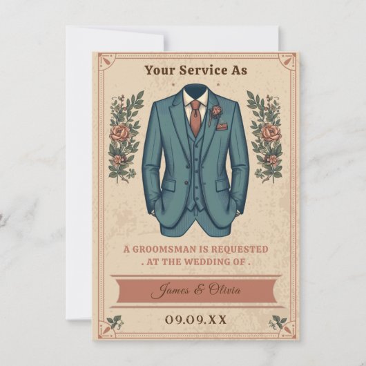 クラシック ヴィンテージ スーツ グルームズマン プロポーズ インヴィテーション 招待状 (正面)