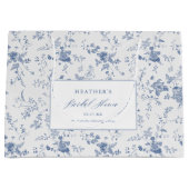 クラシック ヴィンテージ フラワーブルーの結婚式前祝い ラージペーパーバッグ (正面)