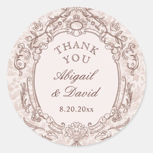 クラシック ヴィンテージ フレーム ウェディング ラウンドシール (正面)