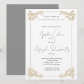 クラシック ヴィンテージ ボーダー ユダヤ教式場結婚式招待状 招待状 (正面/裏面)