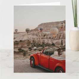 クラシック ヴィンテージ レッド カー ホット エア バルーンを眺める カード