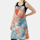 クラシック - 天使のようなピンクと赤いバラのソフトな雲 エプロン (インサイチュ)