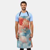 クラシック - 天使のようなピンクと赤いバラのソフトな雲 エプロン (着用した状態)
