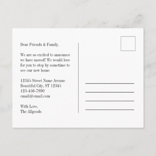 クラシック 引っ越しました 黒 引っ越しのお知らせ 案内ポストカード (裏面)