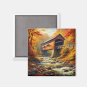 クラシック、秋の屋根付き橋 マグネット (正面/裏面)