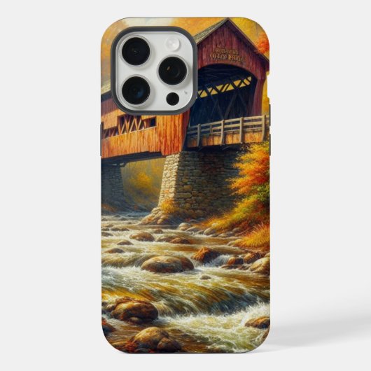 クラシック、秋の屋根付き橋 iPhoneケース (裏面)