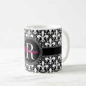 クラシック（紋章の）フラ・ダ・リ名とモノグラム コーヒーマグカップ (正面右)