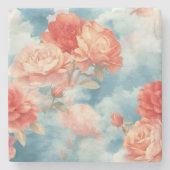 クラシック- Angelic Pink and Red Roses in soft clou ストーンコースター (正面)