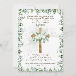 クラシックBAPTISMエレガント招待状ホワイトローズ金ゴールド