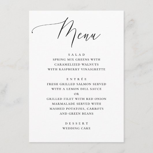 クラシックBlack & White Clean Scriptのディナ結婚ー メニュー (正面)
