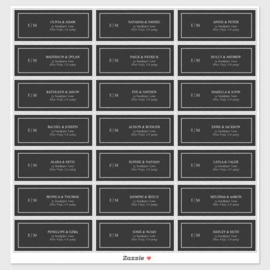 クラシックBlack & White Monogramゲストアドレス シール (シート)