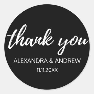 クラシックBlack & White Script's 結婚 THANK YOU ラウンドシール