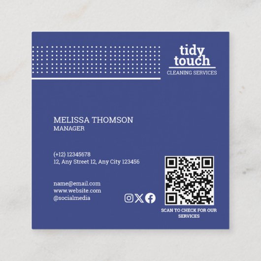 クラシックBlueモダン水玉模様清掃サービス スクエア名刺 (裏面)