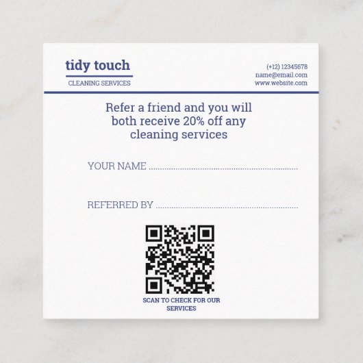 クラシックBlueモダン水玉模様清掃サービス 紹介カード (裏面)