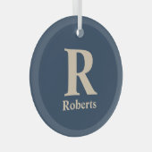 クラシックBlue And Vanillaイニシャル/名/ファミリ名 ガラスオーナメント (正面右)