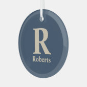 クラシックBlue And Vanillaイニシャル/名/ファミリ名 ガラスオーナメント (正面左)