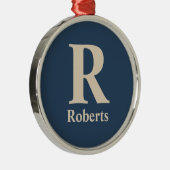 クラシックBlue And Vanillaイニシャル/名/ファミリ名 メタルオーナメント (右)