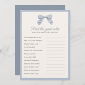 クラシックBlue Bow Find the Guest Shower Game Card 招待状 (正面/裏面)