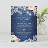 クラシックBlue String Lightsフローラの素朴結婚値 招待状 (スタンド正面)