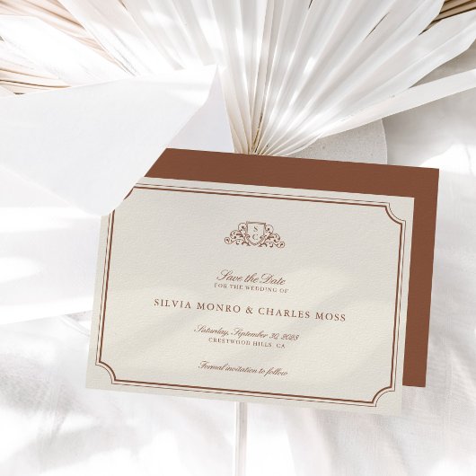 クラシックBrown/ベージュ色のモノグラ結婚ム日付を保存