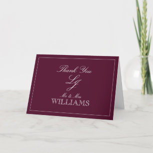 クラシックBurgundy Script Monogram Photo Thank You カード