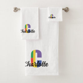 クラシックC色の白モノグラムの文字 バスタオルセット