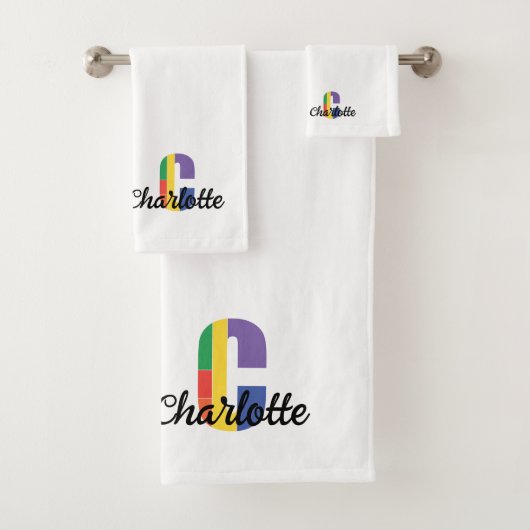 クラシックC色の白モノグラムの文字 バスタオルセット (インサイチュ)