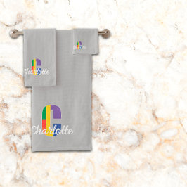 クラシックC色の薄いグレーモノグラムのの文字 バスタオルセット