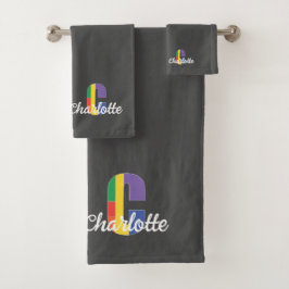 クラシックC色グレーモノグラムの文字 バスタオルセット