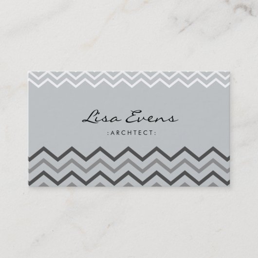 クラシックChevron Pattern Gray Business Card 名刺 (正面)