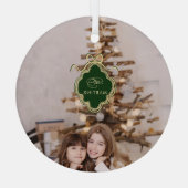 クラシックChristmas Holiday Photo ガラスオーナメント (裏面)