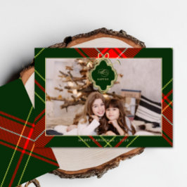 クラシックChristmas Red Green Plaid写真 シーズンカード